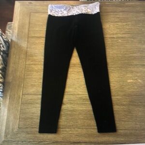 Black Kids Leggings with Patterned Waistband